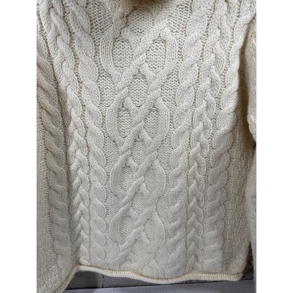 Inis Crafts Womens Turtleneck Fisherman Sweater Ivory Cable Knit Wool Ireland S‎ - Picture 2 of 5